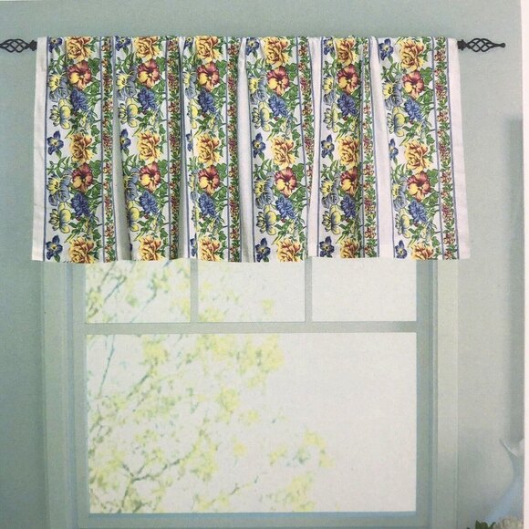 April Cornell Iris Floral Window Valance rod pocket 18 x 50 cottage country - Picture 1 of 6